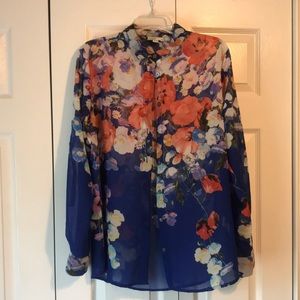 Covet Flower Print Button Up Blouse